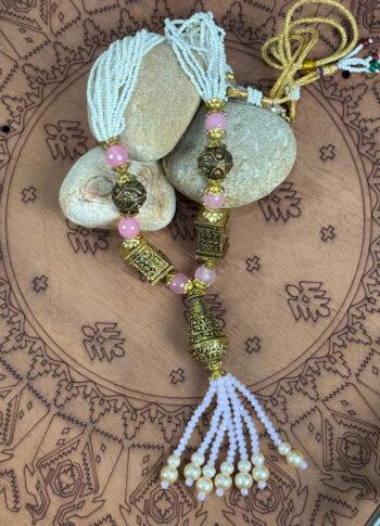 Silver-Toned Necklace with Pearls, Beads & Pink Stone Accents