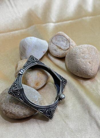 Vintage Oxidized Brass Bangle with Geometric & Ornate Patterns