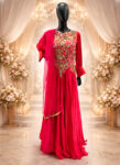 Fuchsia-Hand-Embroidered-Long-Gown-Set-with-Pants-Dupatta-–-Stone-Embroidery-Work-front