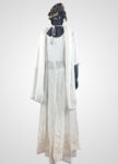 Elegant White Chiffon Embroidered Pants Set with Long Shirt & Scarf – Beadwork Detailing (XXL)