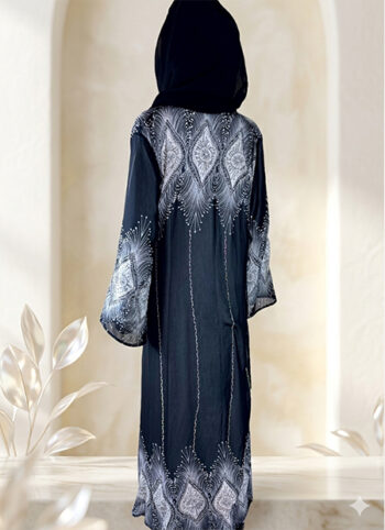 Black-White-Chiffon-Abaya-Style-Long-Dress-–-Stone-Handwork-Detailing-back