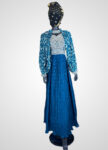Blue Long Gown with White Embroidery & Handcrafted Jewel Work – Elegant Festive Wear (Size L)