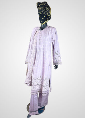 Lavender Cotton Shalwar Kamiz Set – All-Over Handwork (Size 42)