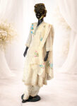 Ivory Silk Hand-Painted Long Dress Set with Pants & Scarf – Beads & Stone Work-front
