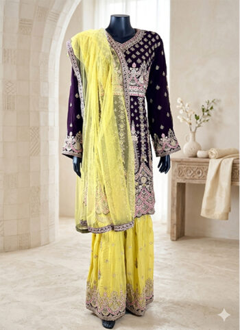 Maroon-Yellow-Chiffon-Tunic-Sharara-Set-with-Dupatta-–-All-Over-Embroidery-front-zoom-in