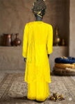 Mustard Yellow Saree-Inspired Chiffon & Silk Top with Long Vest – Handcrafted Festive Ensemble-front