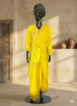 Mustard Yellow Saree-Inspired Chiffon & Silk Top with Long Vest – Handcrafted Festive Ensemble-front