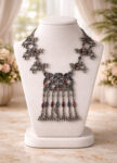 Oxidized-Silver-Collar-Long-Necklace-with-Multicolor-Stone-Detailing-first
