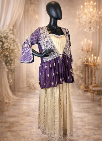 White-Lavender-Silk-Inner-Top-Coat-with-Skirt-–-All-Over-Handwork-Set-front