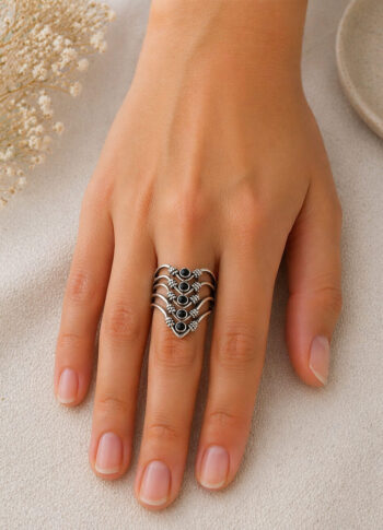 Handmade 100% Pure Silver Black Zirconia Statement Ring – Oxidized Artisan Design