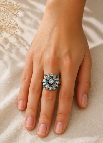 Handmade 100% Pure Silver Blue Stone & Zirconia Jewelry – Oxidized Artisan Design