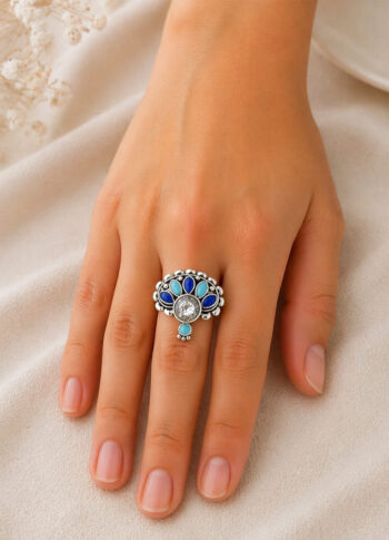 Handmade 100% Pure Theo Silver Zirconia Jewelry with Enamel Work – Oxidized Artisan Design