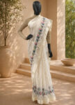 White Tissue Silk Saree with Floral Embroidery – Elegant Designer Ethnic Wear