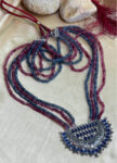 Crystal Beaded Necklace with Silver Pendant in Ruby Red & Twilight Blue –