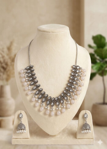 German Silver Necklace with Pearls & Stone Work -