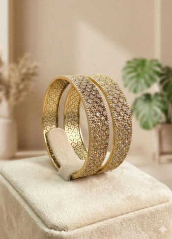 Gold-Plated Brass Bangles with Diamond-Cut Detailing - with holder