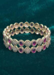 Gold-Plated Brass Bracelet with Pink Gemstones – Handmade Design – with holder