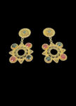 Gold-Plated Brass Earrings with Floral Design & Vibrant Detailing –