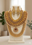 Gold Plated Bridal Layered Necklace Set with Earrings & Pendant -