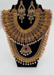Gold Plated Bridal Layered Necklace Set with Earrings & Pendant –