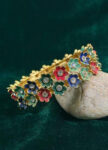Gold-Plated Floral Enamel Bracelet with Sparkling Stones – Size 28 – with holder