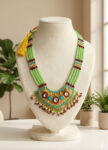 Gold Plated Necklace with Emerald Beads, Rubies & Pearls - (1)