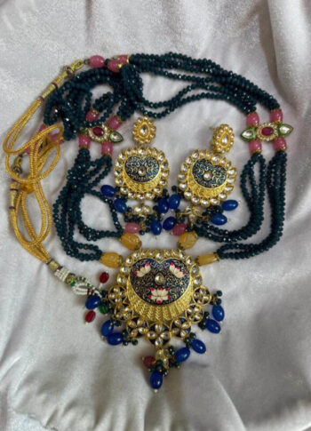 Gold Plated Necklace with Ruby, Sapphire, Moonstone & Enamel Work - origianal