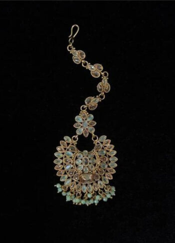 Gold-Plated Pearl & Stone Tikli – Timeless Floral Design - original