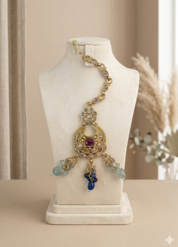 Gold-Plated Ruby & Sapphire Tikli – Bridal Elegance -
