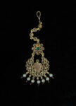 Gold-Plated Stone Tikli with Elegant Design & Pearl Drops –