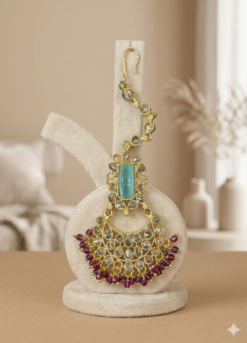 Gold-Plated Stone Tikli with Intricate Design & Gem Detailing-