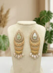 Gold-Toned Green Gemstone & Pearl Earrings - with holder