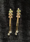 Golden Leaf Drop Earrings with Crystal Accents – with holder