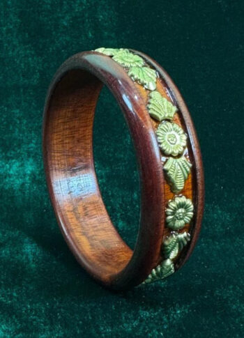 Handcrafted Wooden Bangle with Brass Floral Accents – Size 28 - original