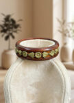 Handcrafted Wooden Bangle with Brass Floral Accents – Size 28 – with holder