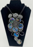 Handmade Iridescent Bead & Wire-Wrapped Spiral Necklace with holder
