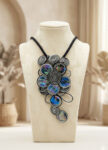 Handmade Iridescent Bead & Wire-Wrapped Spiral Necklace with holder