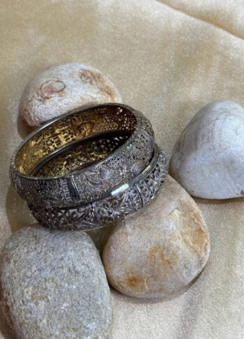 Intricately Designed Silver & Brass Bangles with Stone Detailing (Set of 2) - original