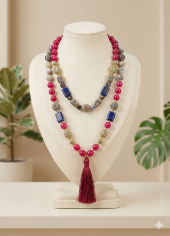 Long Necklace with Turkish Beads, Marble Stones & Glass Work -