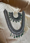 Oxidized Necklace with Emerald Drop Stones & Beaded Detailing –