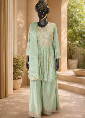 Premium Silk Embroidered 3-Piece Dress Set – Handmade Designer Outfit with Dupatta