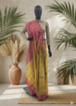 Tissue chunry silk Color yellow fabric golden red green multiple color jary work. Hand woven saree – front