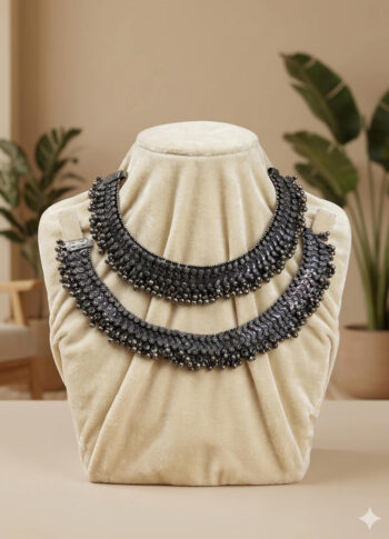 Traditional Silver Mixed Anklets with Beads & Alloy Detailing -