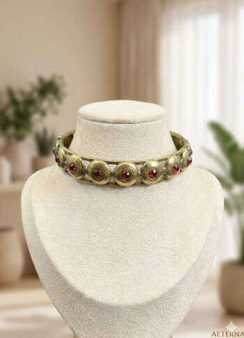 Vintage Gold Bracelet with Red Gemstones – Handmade