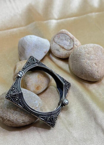 Vintage Oxidized Brass Bangle with Geometric & Ornate Patterns - original