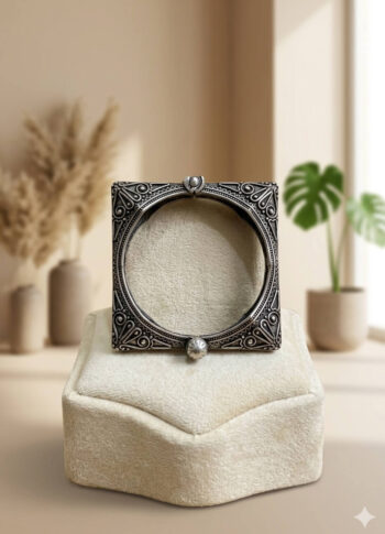 Vintage Oxidized Brass Bangle with Geometric & Ornate Patterns - with holder