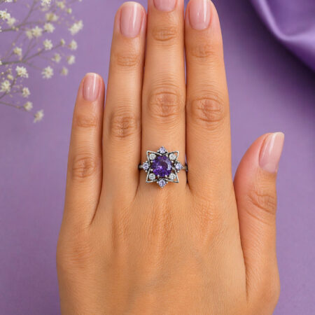 100% Pure silver, handmade star, design, amethyst, and zirconia, stone oxide,works