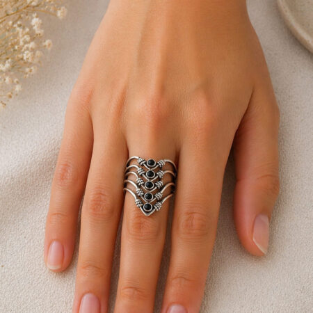 100% Pure silver work with a black zirconia, stone, handmade design oxide, silver work