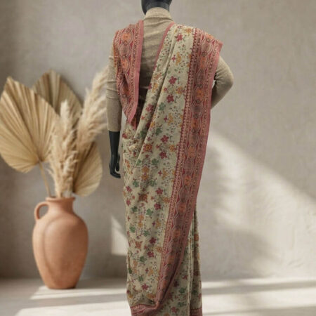 A floral and patterned silk saree, a traditional garment from the Indian subcontinent - back
