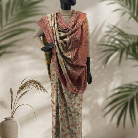 A floral and patterned silk saree, a traditional garment from the Indian subcontinent - front